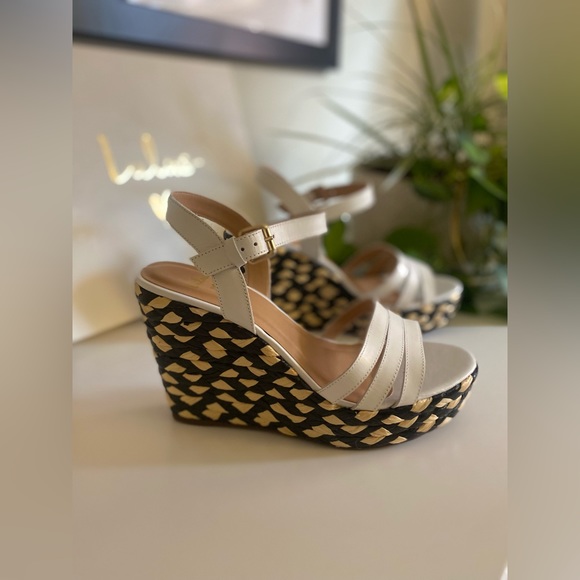 Lulu’s White Nappa Leather Espadrilles Wedges Size 8 NWT - Picture 1 of 11